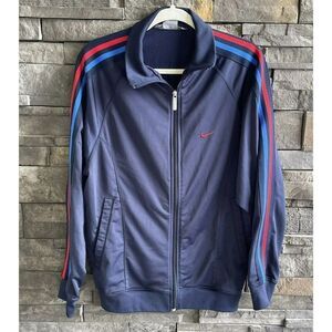 Nike Track‎ Style Full Zip Jacket Blue Stripes Swoosh Logo Men’s Small Vintage